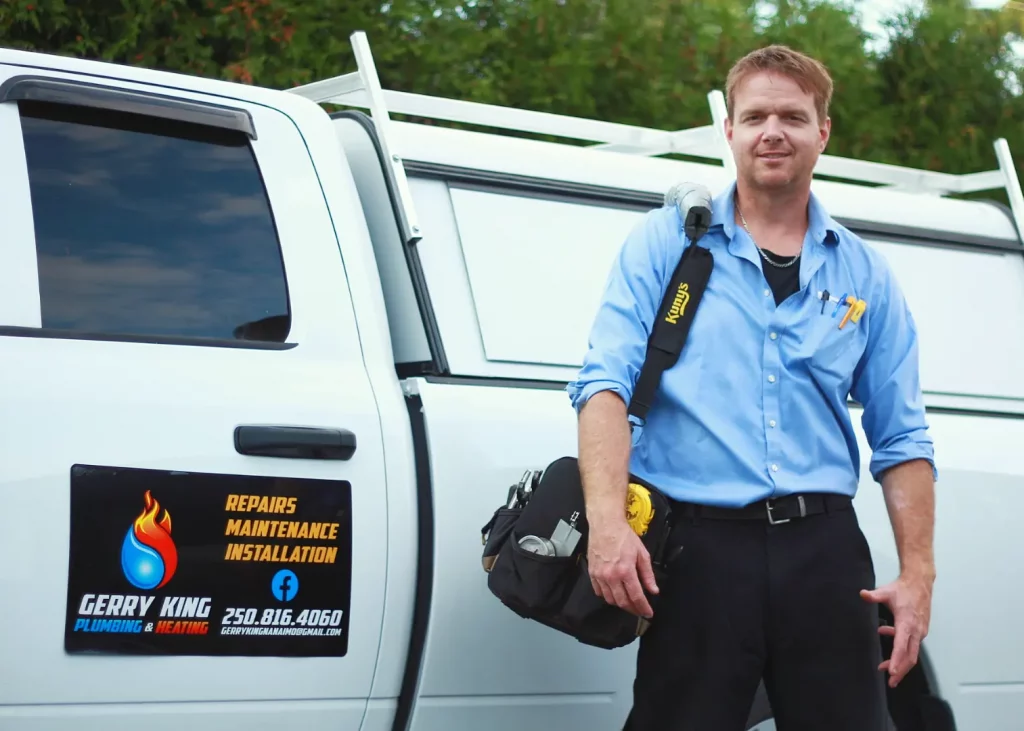 image of Gerry King standing in front of his Nanaimo plumbing service truck